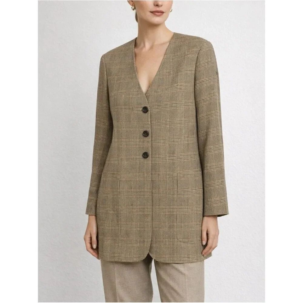 Ann Freedberg Vintage Women's V-neck Plaid Blazer Jacket Size 12